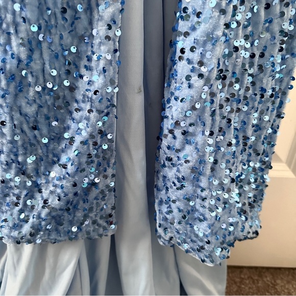 Miss Veil Pastel Blue Sequin Formal Maxi Dress Size Medium Sweetheart Leg Slit - Picture 10 of 16